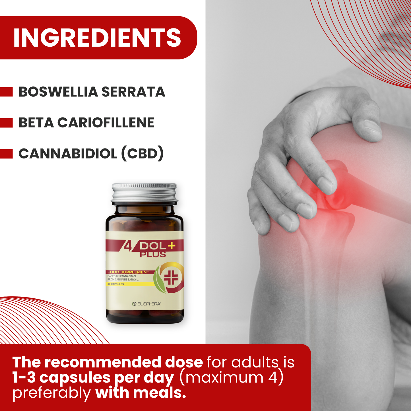 4DOL PLUS - Natural Supplement for Bones and Joints with Boswellia Serrata and PEA - 30 cps